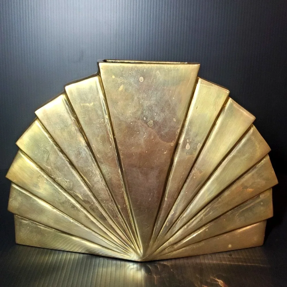 Rosenthal‎ Netter Brass Fan Vase Art Deco MCM 60s 70s 80s Hollywood Regency